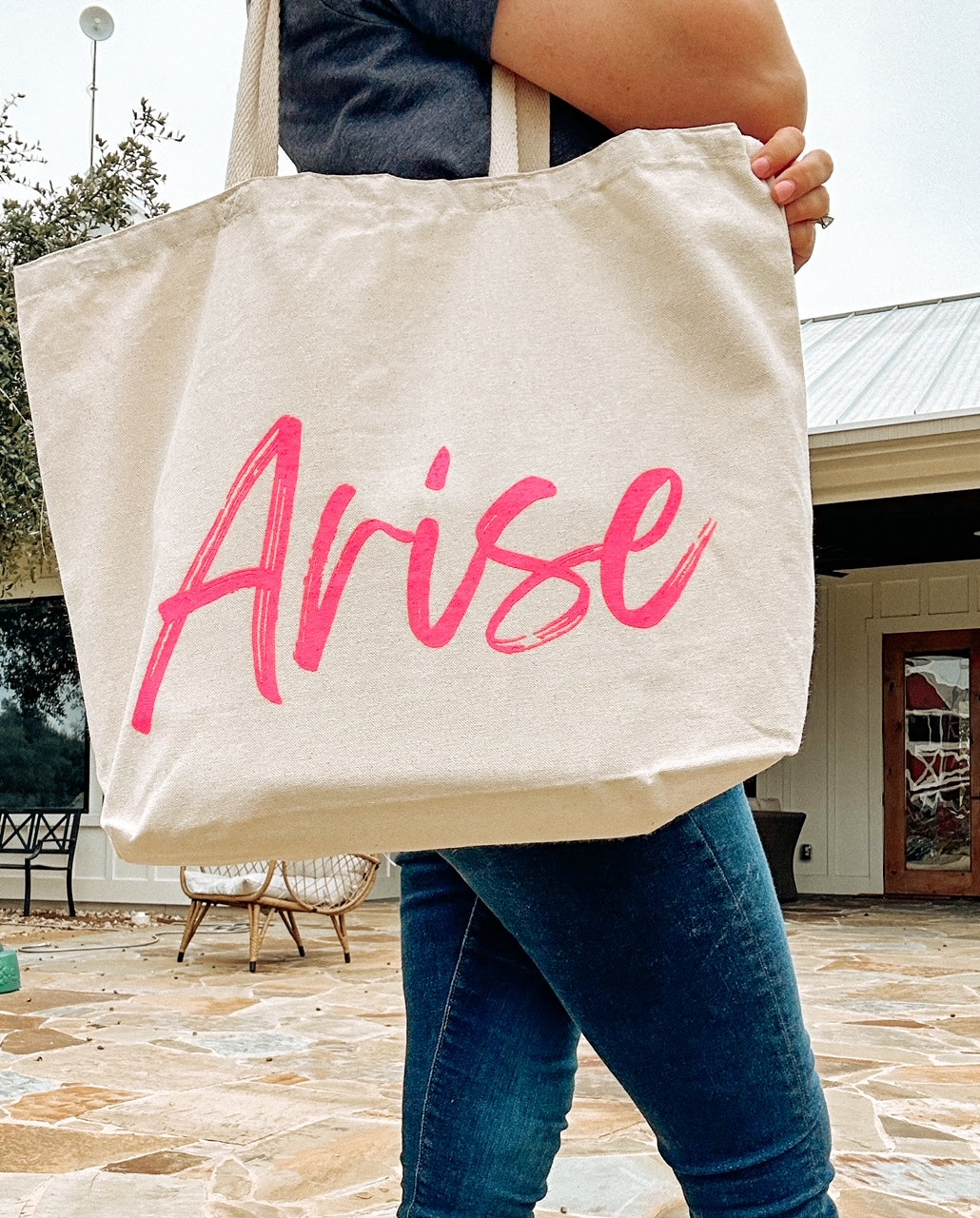Arise Script Canvas Tote - Pink