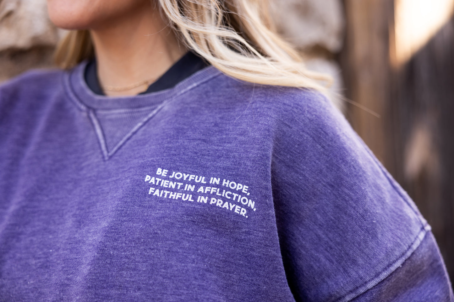 Romans 12:12 hi-low crew - Grape